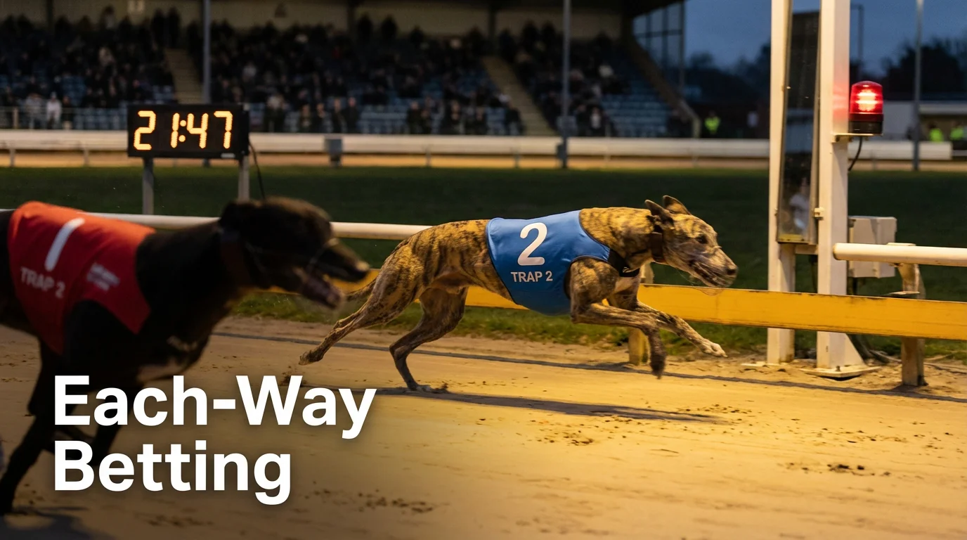 Each-way betting on greyhounds with place terms illustration