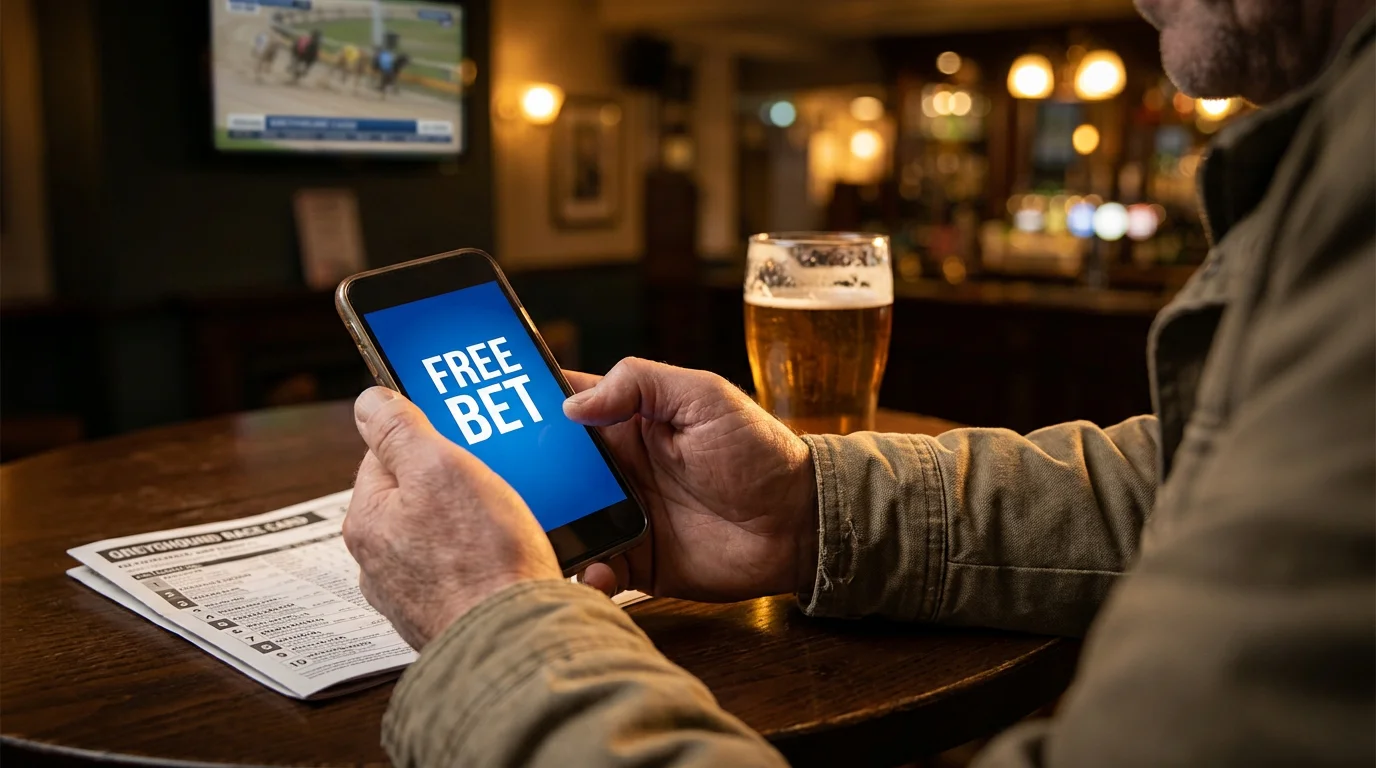 Greyhound betting promotions and free bet offers displayed on a bookmaker screen