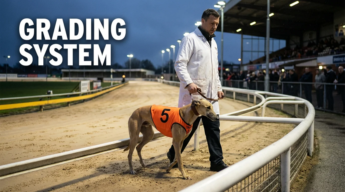 Greyhound grading system UK with racing dogs at different class levels