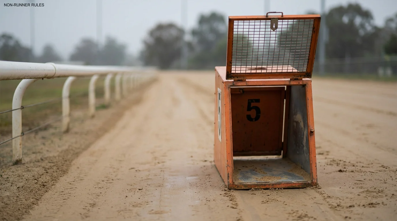 Empty greyhound trap at a UK racing track before the start of a race