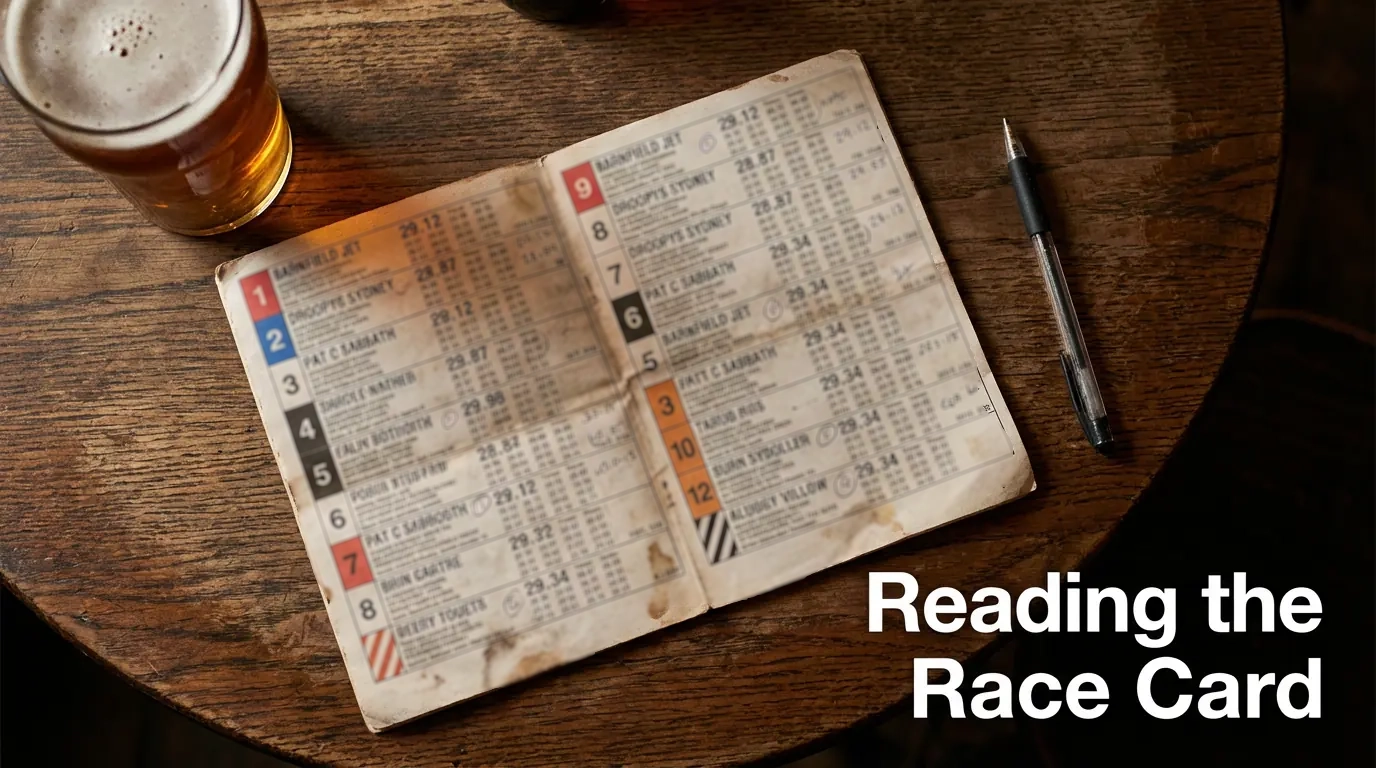 Greyhound race card with form figures and trap data for a UK meeting